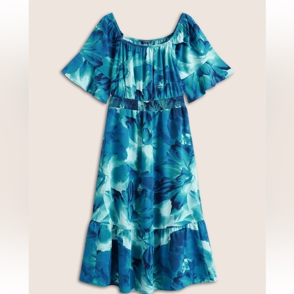 BloomChic Plus Size 3XL Square Neck Floral Shirred Ruffle Sleeve Dress - Picture 7 of 8